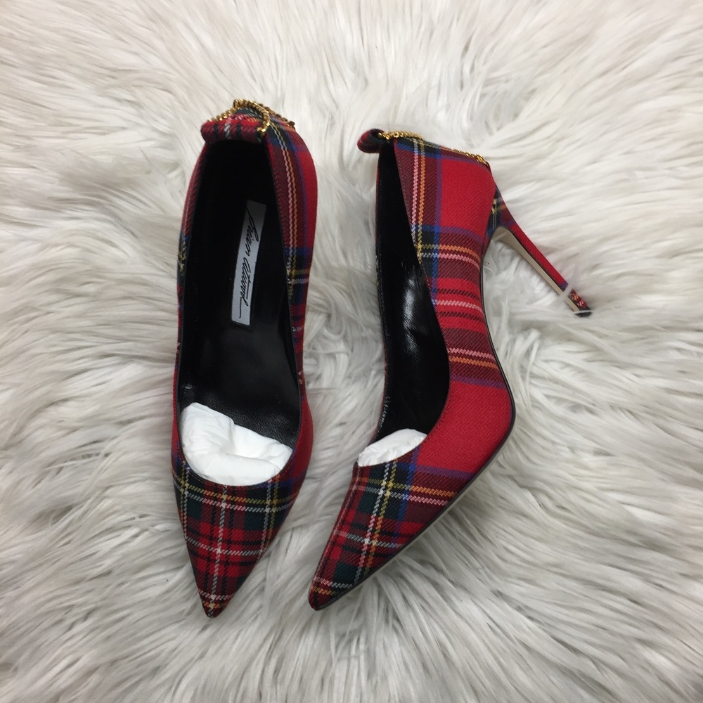 Brian Atwood Red Plaid Heels - Picture 3 of 8